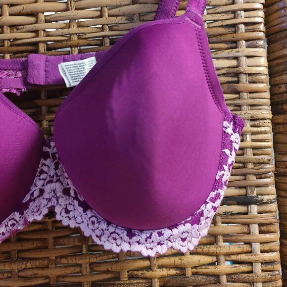 Wacoal Purple White Embrace Lace Contour Lined Shaping Underwire Bra 853191 36C - Picture 4 of 4